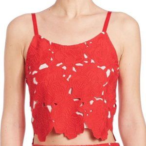 Alice + Olivia Red Lace Detail Alanis Crop Top